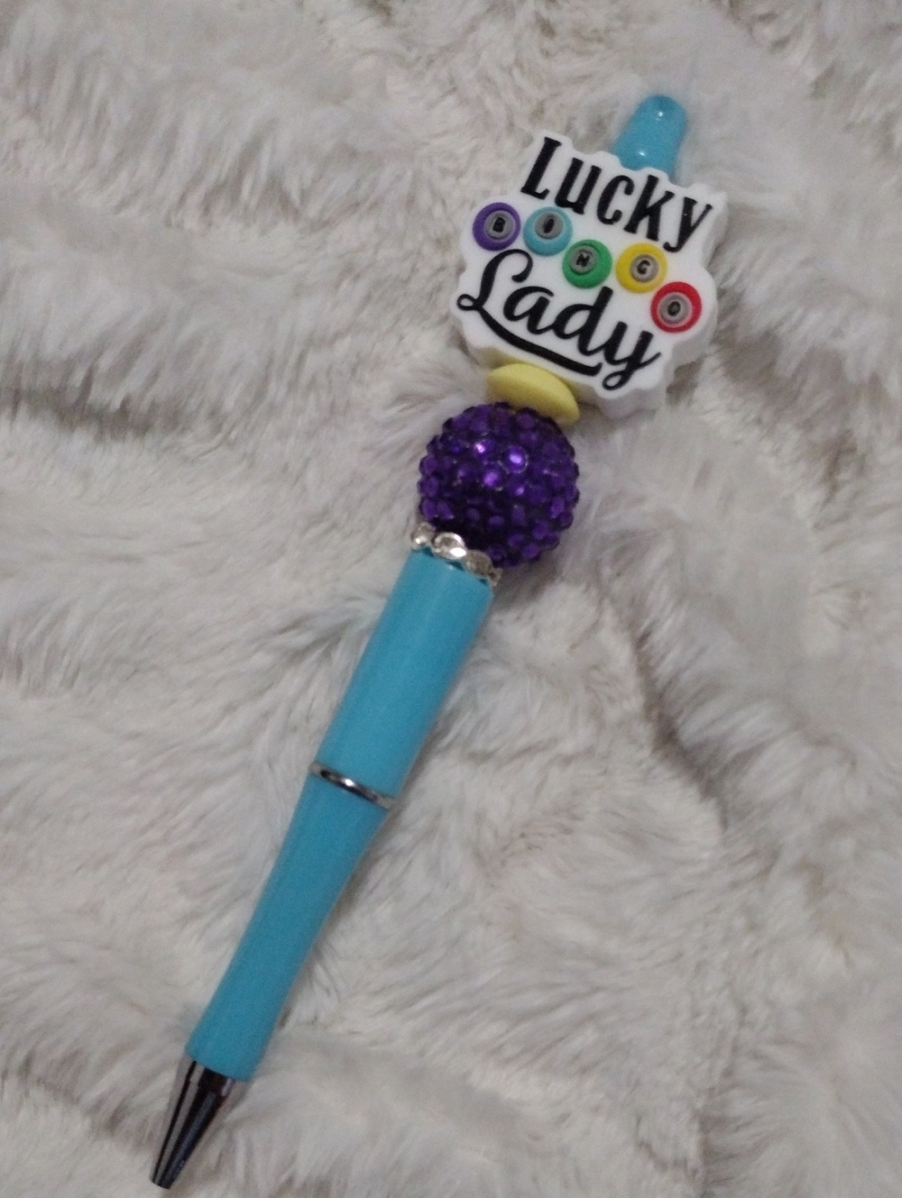 Lucky Lady Blue Beaded Bingo Pen